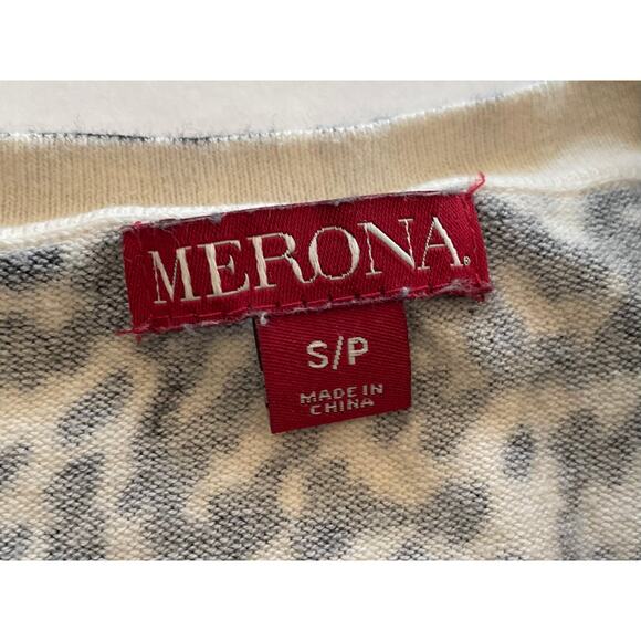 Merona Cotton Blend Black & White Animal Print V-Neck Long Sleeve Cardigan, S - Picture 6 of 10